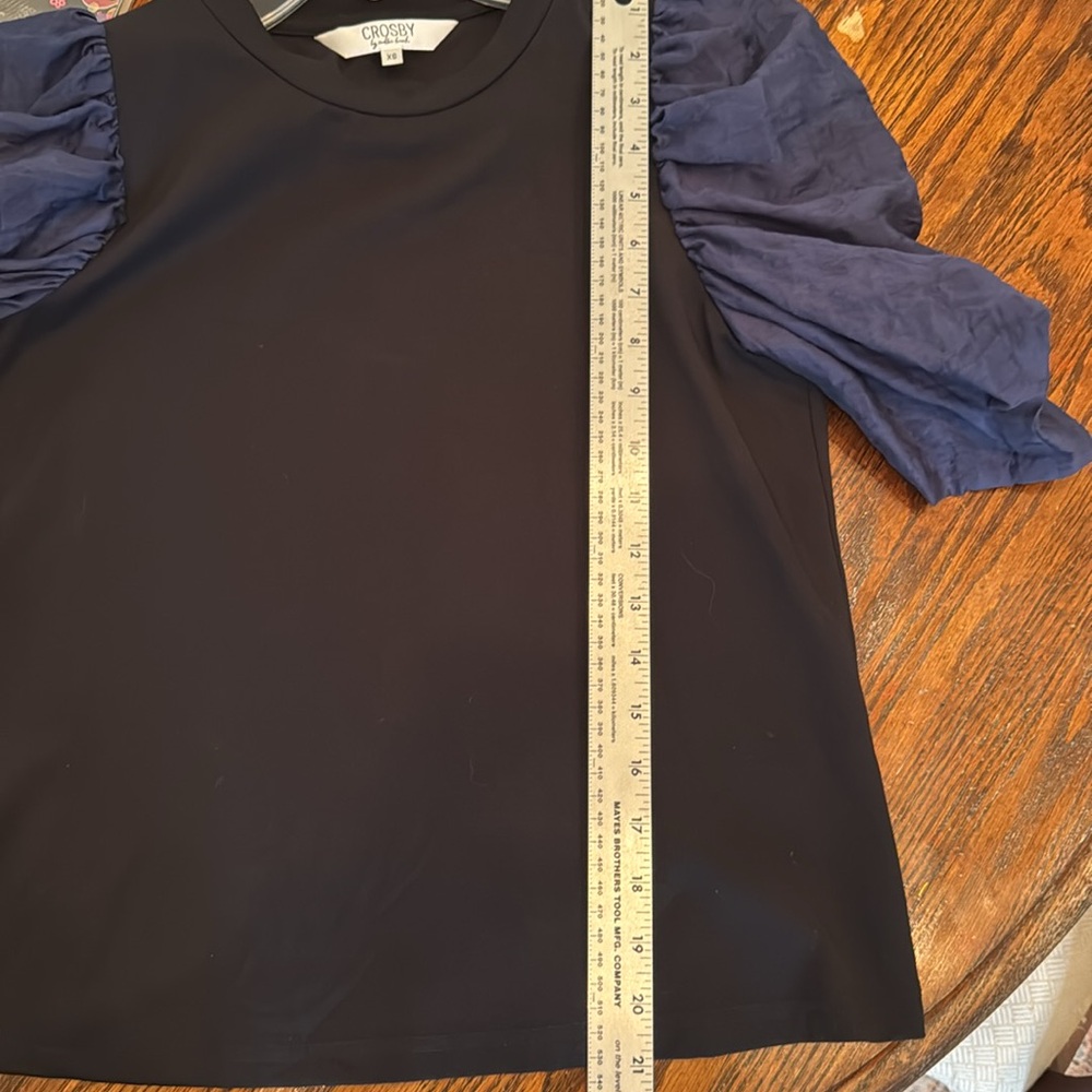 CROSBY by Mollie Burch Black and Blue Ruffled Puff Sleeve Blouse - Picture 14 of 14